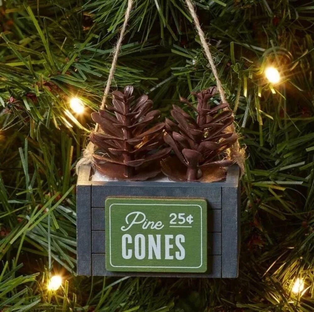 Wondershop Wood Crate with Pinecones Christmas Tree Ornament -nwt